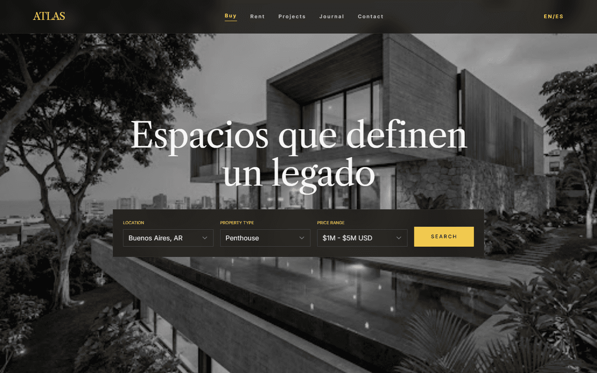 Captura de pantalla del proyecto ATLAS Residences — Real Estate por Naumow