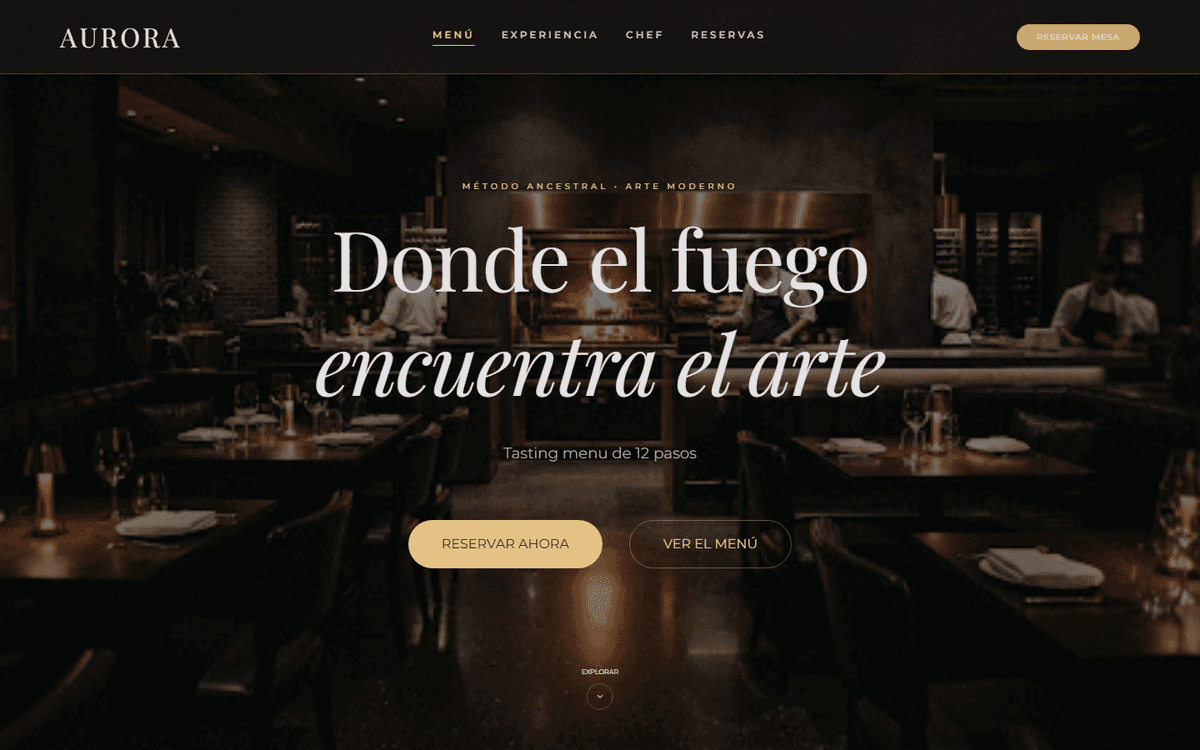 Captura de pantalla del proyecto Aurora Gastro — Gastronomía por Naumow
