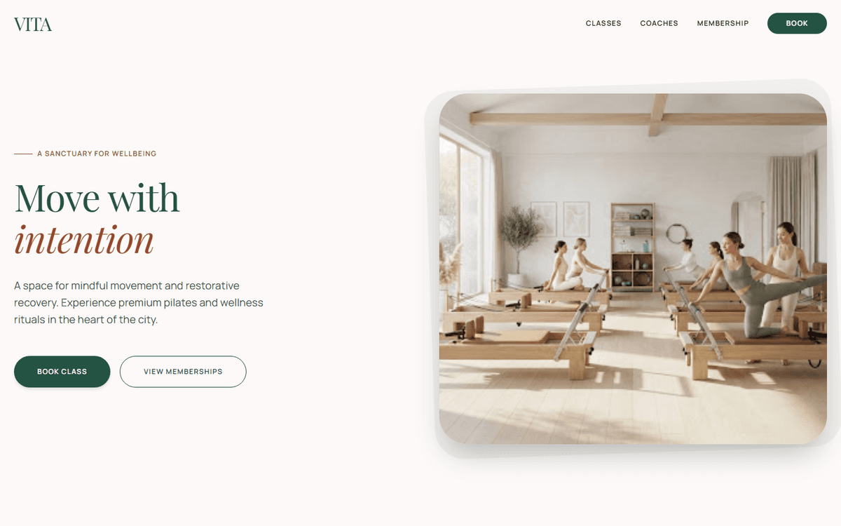 Captura de pantalla del proyecto VITA Studio — Wellness por Naumow